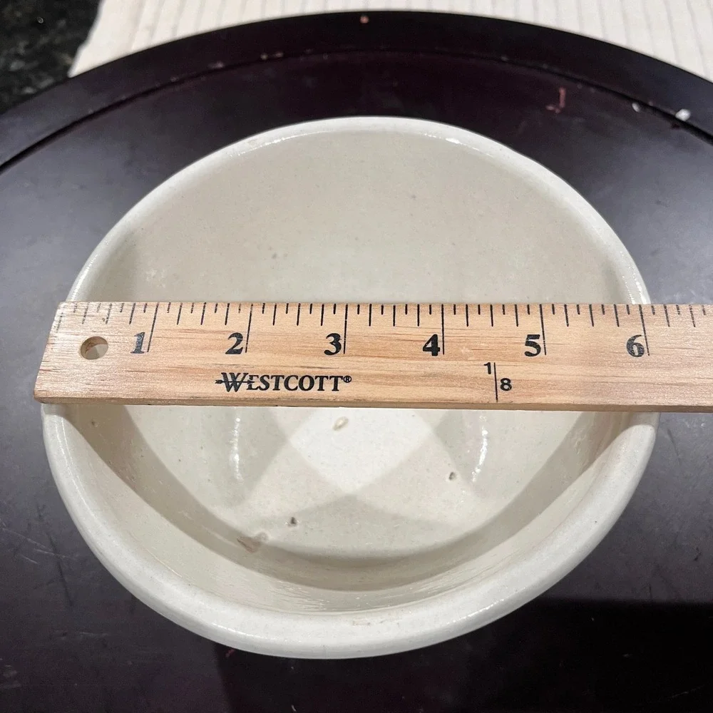 Vintage Cream Ceramic Bowl Rustic Farmhouse Decor Embossed Design 6 inch